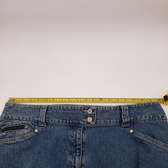 Vintage Faded Glory Denim Midi Skirt Women 18 Blue Stretch Zip Coin Pocket YKK - Picture 11 of 12